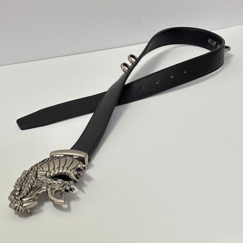 3D Dragon Scale Leather Belt Antique Silver Sculpted Buckle Waist Belt
